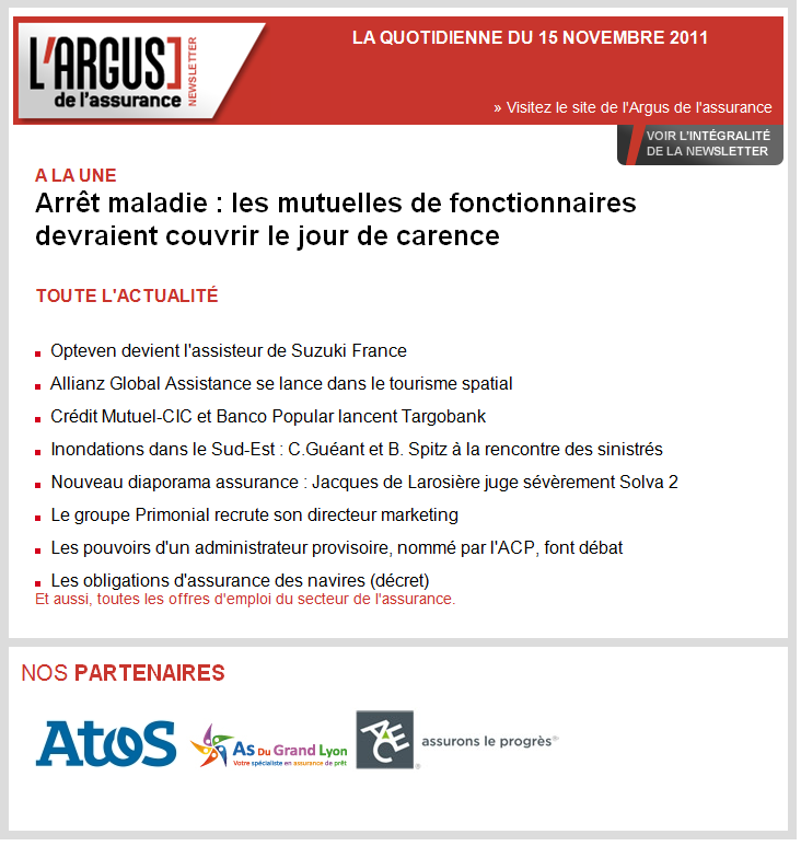 Argus de L'assurance: newsletter avec As Du Grand Lyon